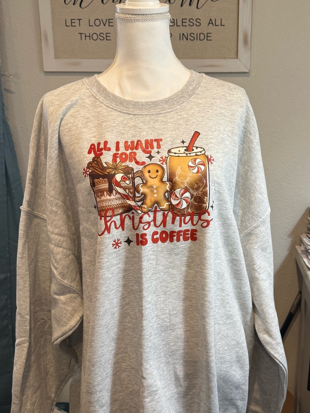 Gildan Light Gray 'All I Want for Christmas Is Coffee' Graphic Crewneck - Picture 2 of 4